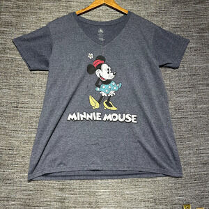 Minnie Mouse Top T Shirt Women's XL Blue V Neck